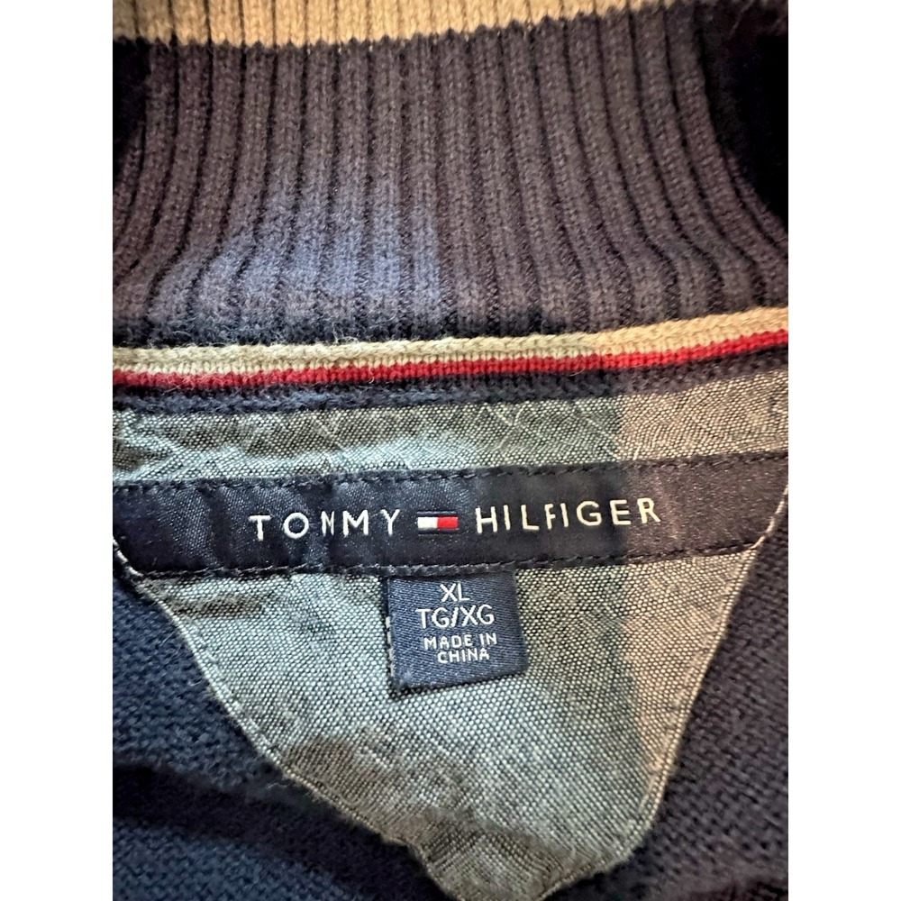Tommy Hilfiger Pull Over Sweater Men's XL 1/4 Zip Up Mock Neck Navy Blue - Picture 3 of 7